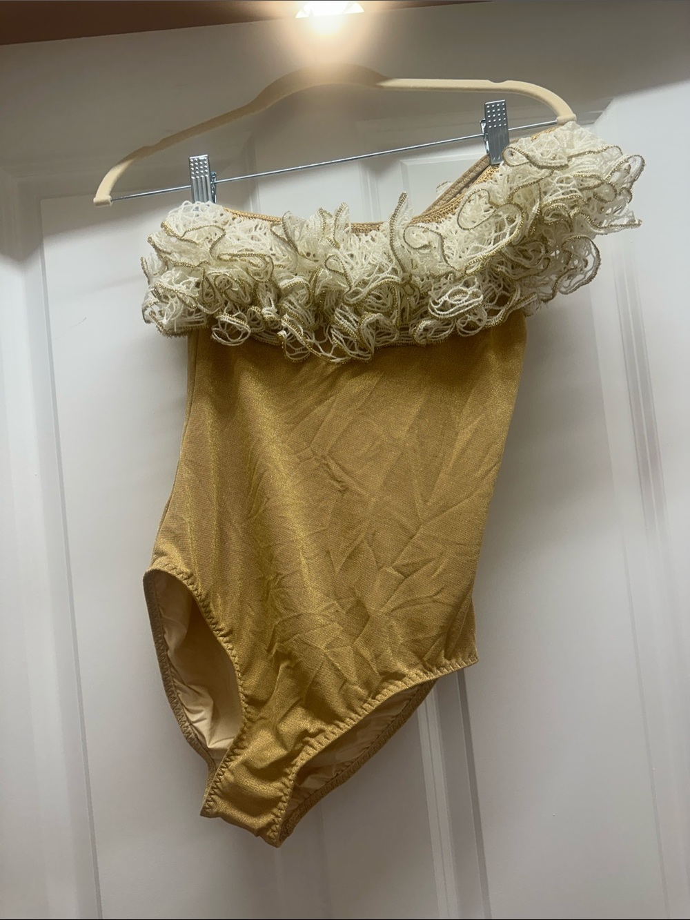 My Beachy Side Womens xs Gold One-Piece Swimsuit with Cream Ruffle